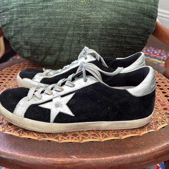 Golden Goose Archive Deluxe Brand Black Suede Silver Star Low Top Lace Up Shoes - Picture 1 of 8